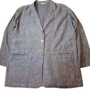 EILEEN FISHER Womens L Organic Linen Notch Collar Blazer Jacket Dark Grey